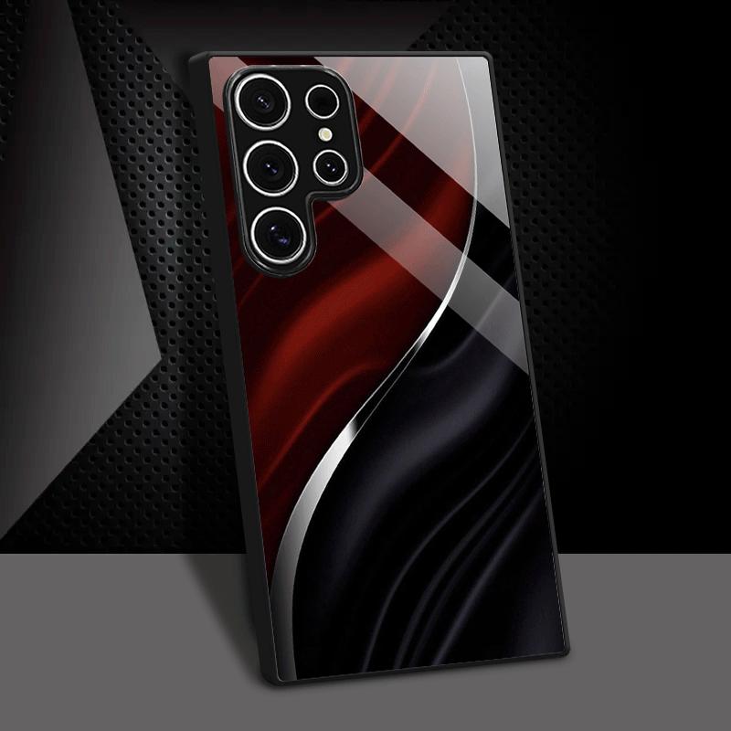 Schwarz Rot Seide Langlebige Handyhülle Glas Handyhülle für Samsung Galaxy S26 S25 S24 S23 S22 S21 FE Ultra Plus Herrenstil Business
