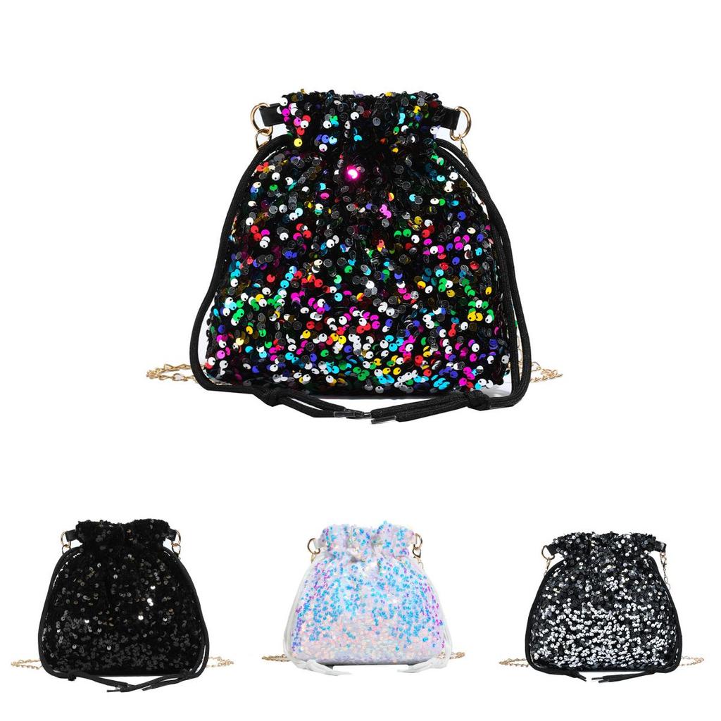 Fashion Colorful Sequin Design Women Drawstring Bucket Bag For Casual Outings