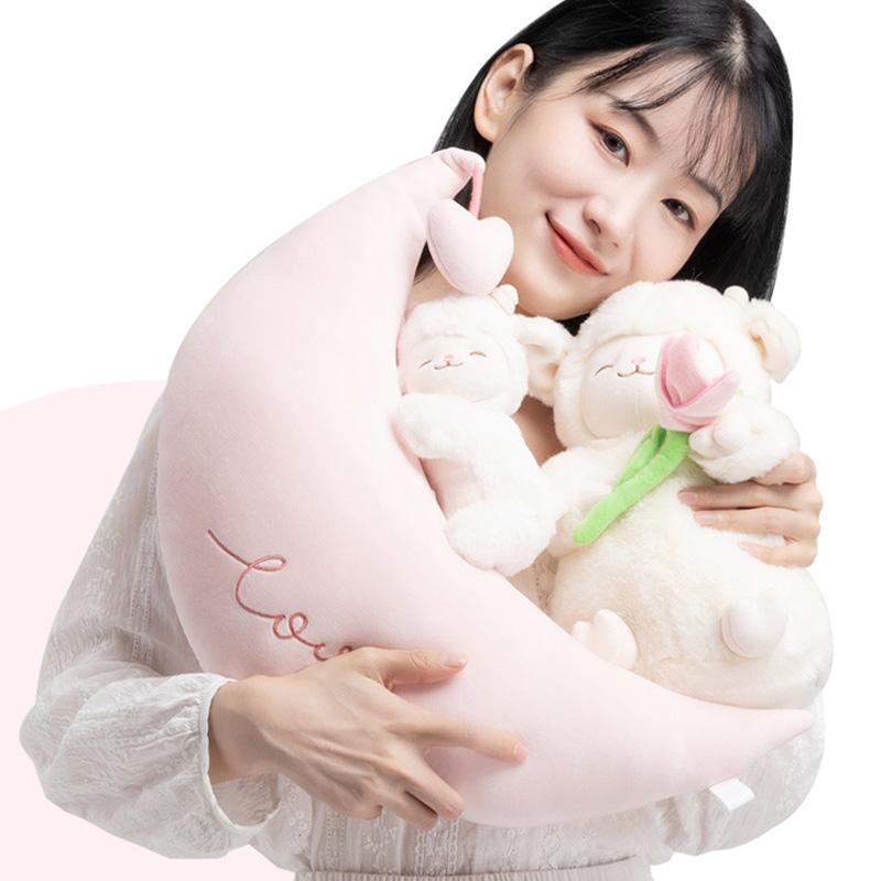 Lamb Plush Doll Kawaii Sweet White Pink Sheep Hold Tulip Flower Soft Stuffed Animal Doll Sheep Wuggy Cartoon Plushie Toy