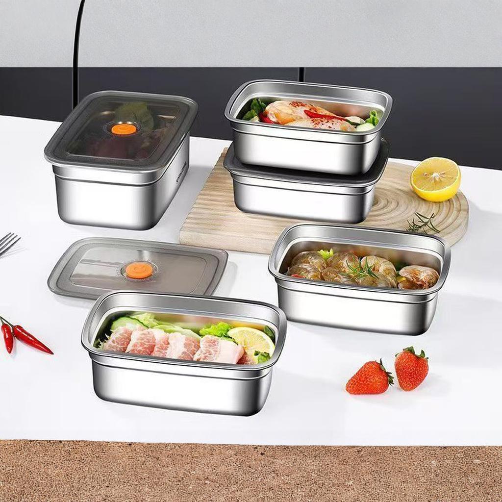 Food Grade Stainless Steel Food Storage Container with Lid, Square Plate for Refrigerator, BBQ, Cold Dish, Grilled Fish