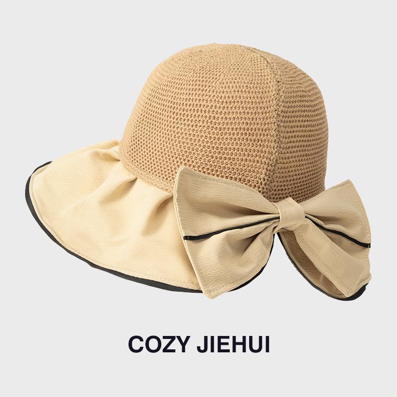 New Portable Bow Big Edge Hat Women's Foldable Sunscreen Hat Beach Sun Hat Breathable Versatile Fisherman Hat