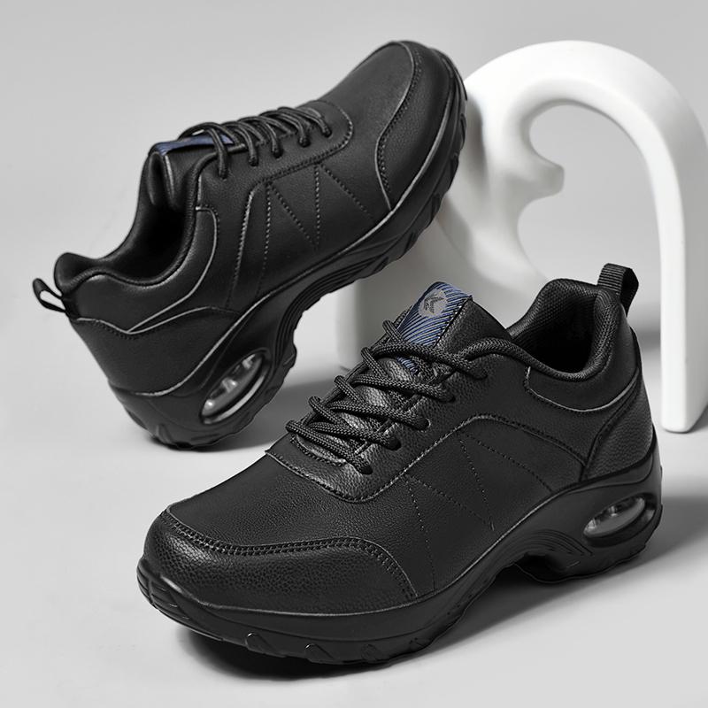 Waterproof Women's Walking Shoes Fashion Air-cushion Casual Sports Shoes Ladies Lace-up PU Leather Platform Shoes