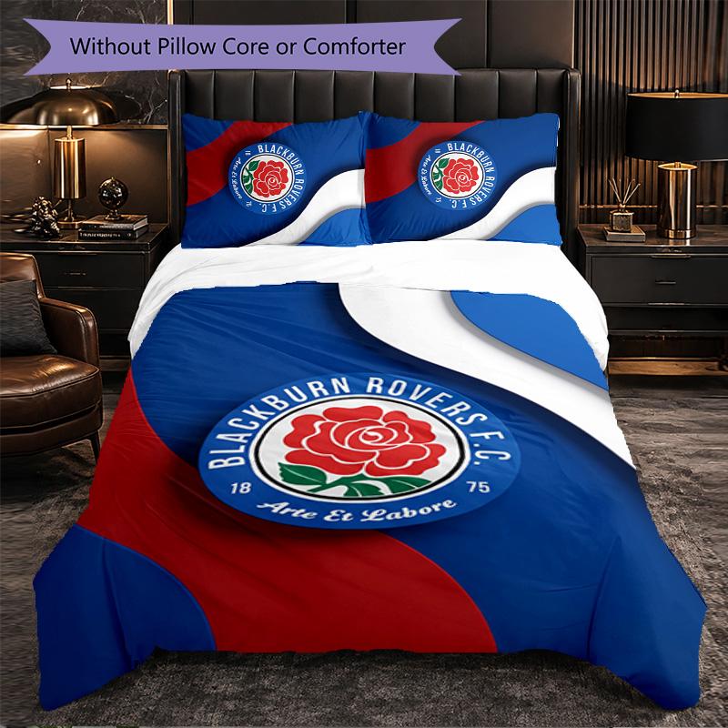 Blackburn Rovers Football 3 Piece Bedding Set Soft Duvet Cover Set with Pillowcases Printed Bedroom Decor Set for Home