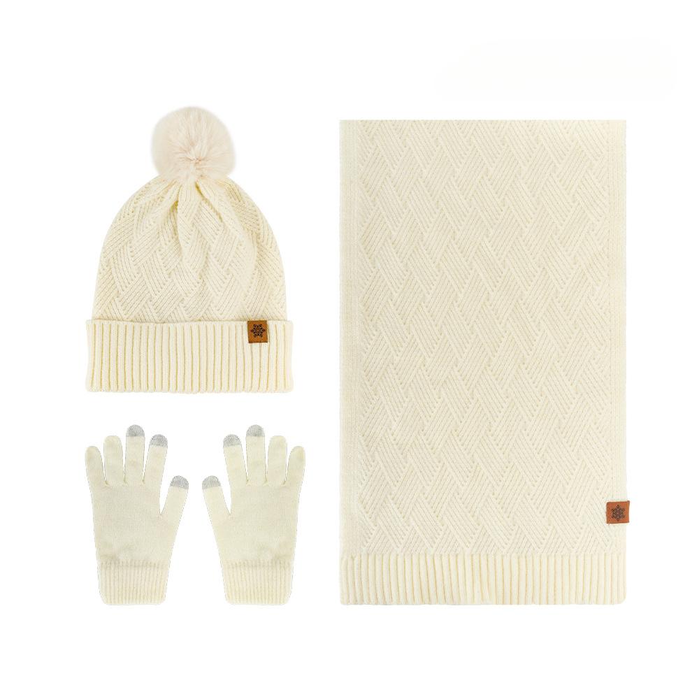 Women's Three Sizes To Choose From: Knitted Hat, Scarf, Glove, Women's Autumn and Winter Outdoor Warm Double Layer Knitted Hat