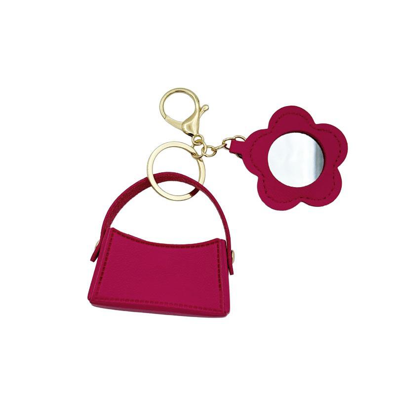 Stylish Five-Petal Leather Flower Keychain Coin Purse with Mirror