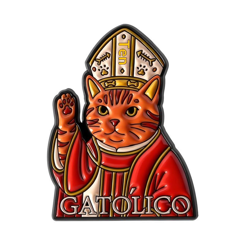 

Sacred And Solemn Catholic Cat Brooch Enamel Pins Gatolico Cat Religious Belief Brooches Lapel Badge Jewelry Gift For Friends