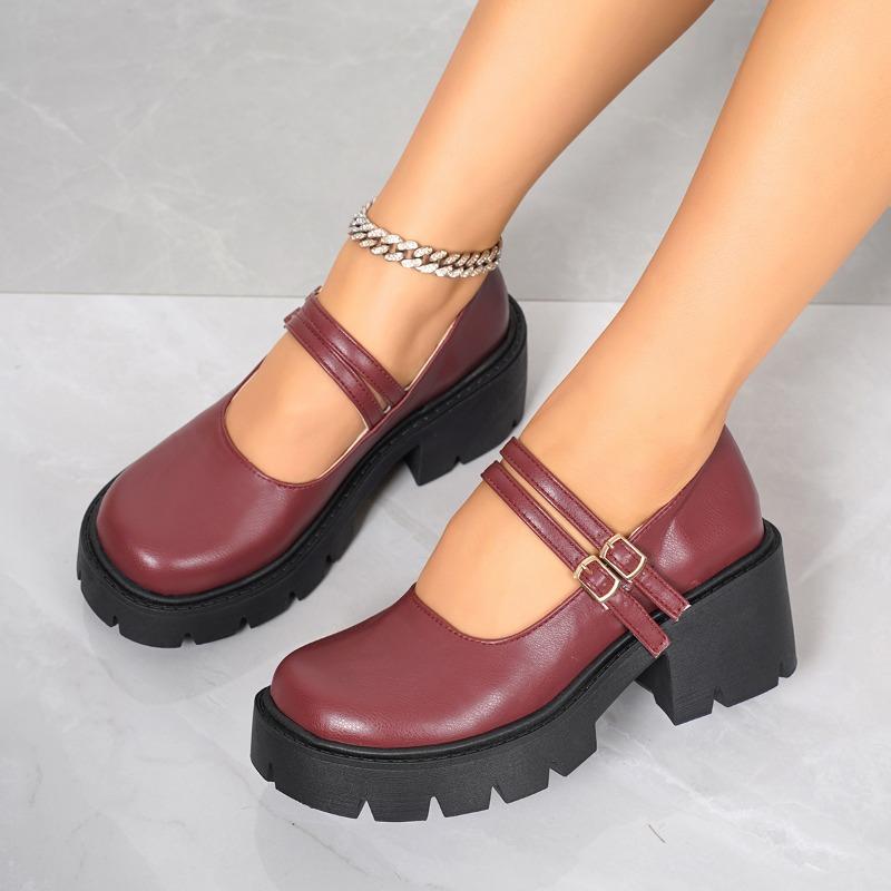 Fashion Plus Size 2025 New Platform Women's Mary Jane High Heels Round Toe Med Heel Shallow Buckle Strap Pumps Classics Daily & Office
