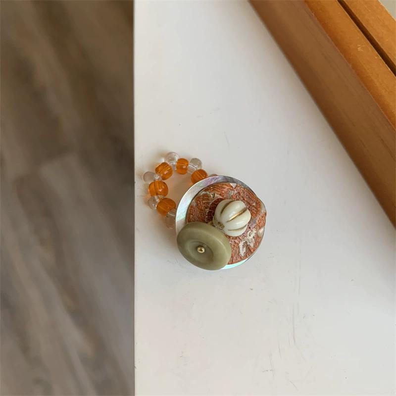 Multi-Element ~ Retro Beaded Ring Women's Trend Index Finger Ring Elastic Folded Ring Casual Jewelry Accessories