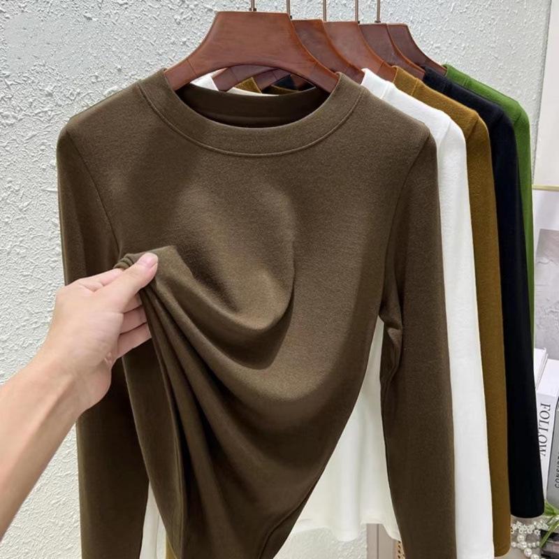 Women's 2024 Slim Fit Long-Sleeve Round Neck T-Shirt - Versatile Western Style Top for Spring and Autumn, Large Sizes Available