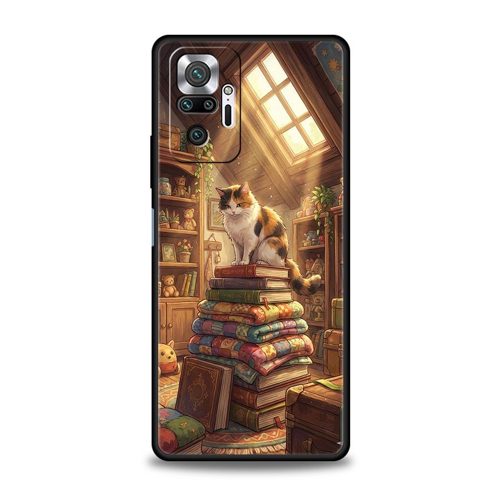

Phone Case Cover for Redmi 14C 10C Note 15 14 13 12 10 11 Pro Plus K40 Soft TPU Fundas Shell Cute Butterfly Cat Bookshelf Design Note 14 Pro 5G