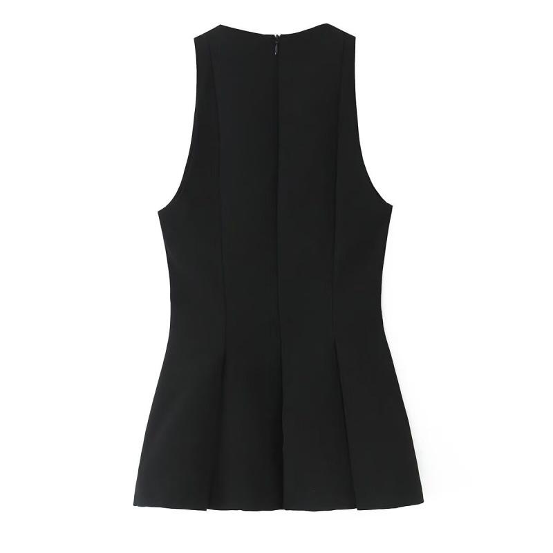 Myst&Za Women's 2025 Summer Pleated Waist-Cinching Halter Neck Top