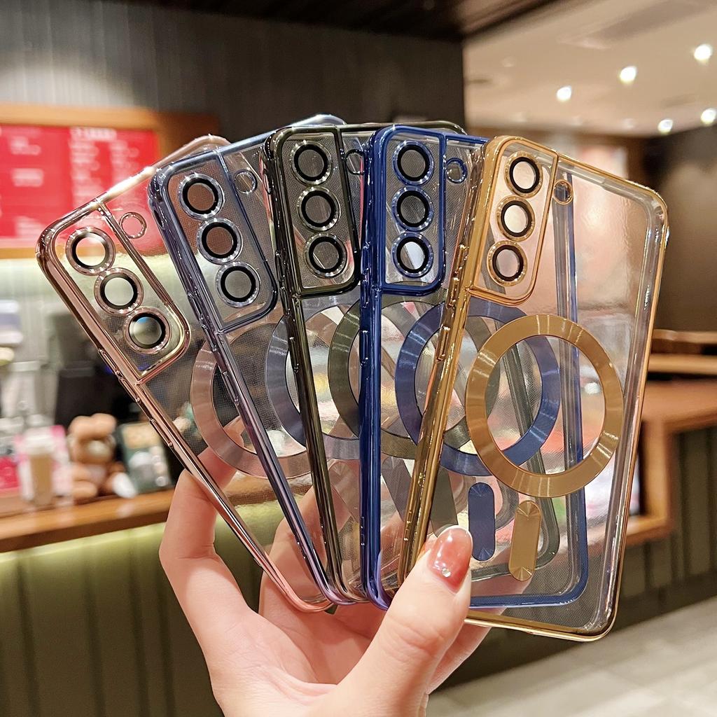Suitable for Samsung S24 Ultra Mobile Phone Case S22 Anti-fall Plating Silicone Transparent S23FE Magnetic Suction S21 Men and Women