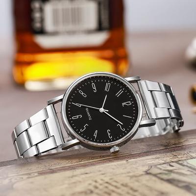 Herren-Kleiduhr Runde Lünette Edelstahlarmband Quarz-Armbanduhr Elegante Analoguhr für Freizeit oder Formelle Anlässe