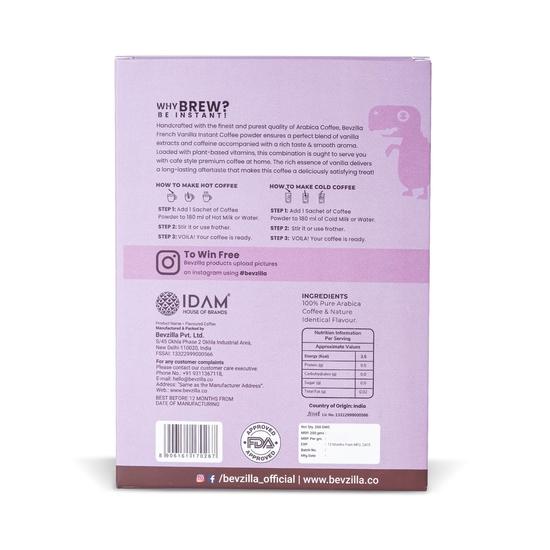 Bevzilla 96 Instant Coffee Powder Sachets (French Vanilla) - 192 Grams |Arabica Coffee|Easy To Carry