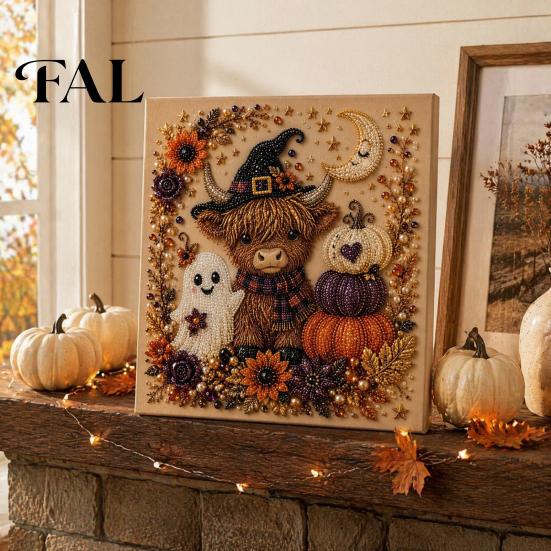 Decorações Fofas de Abóbora Fantasma Halloween Kit DIY de Arte com Pérolas Artificiais, Artesanato de Pintura com Contas 3D Assustadoras, Decoração de Parede com Atmosfera de Outono Gato Corvo Gótico
