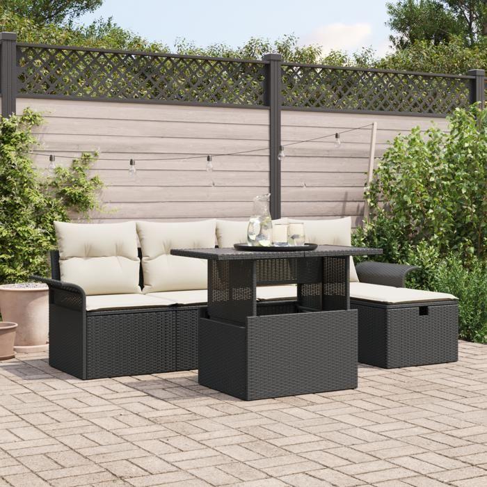 VidaXL Ensemble de canapé de jardin de 6 pièces avec coussins Noir Rotin Poly 3359664