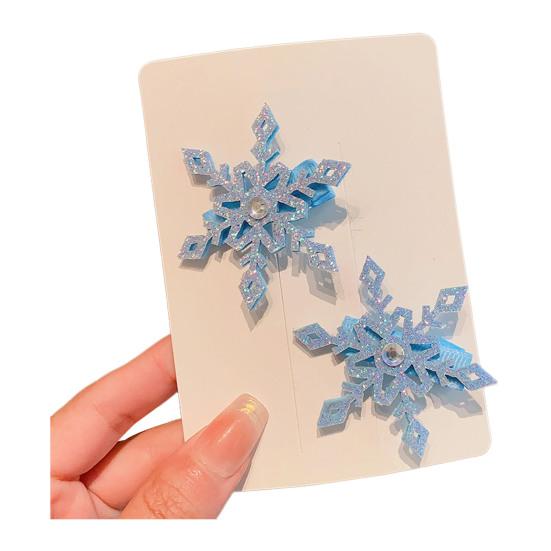 1 Pair Girls Hair Clip Blue White Snowflake Design Christmas Hair Pins Lightweight Hair Styling Tools Hair Accessories