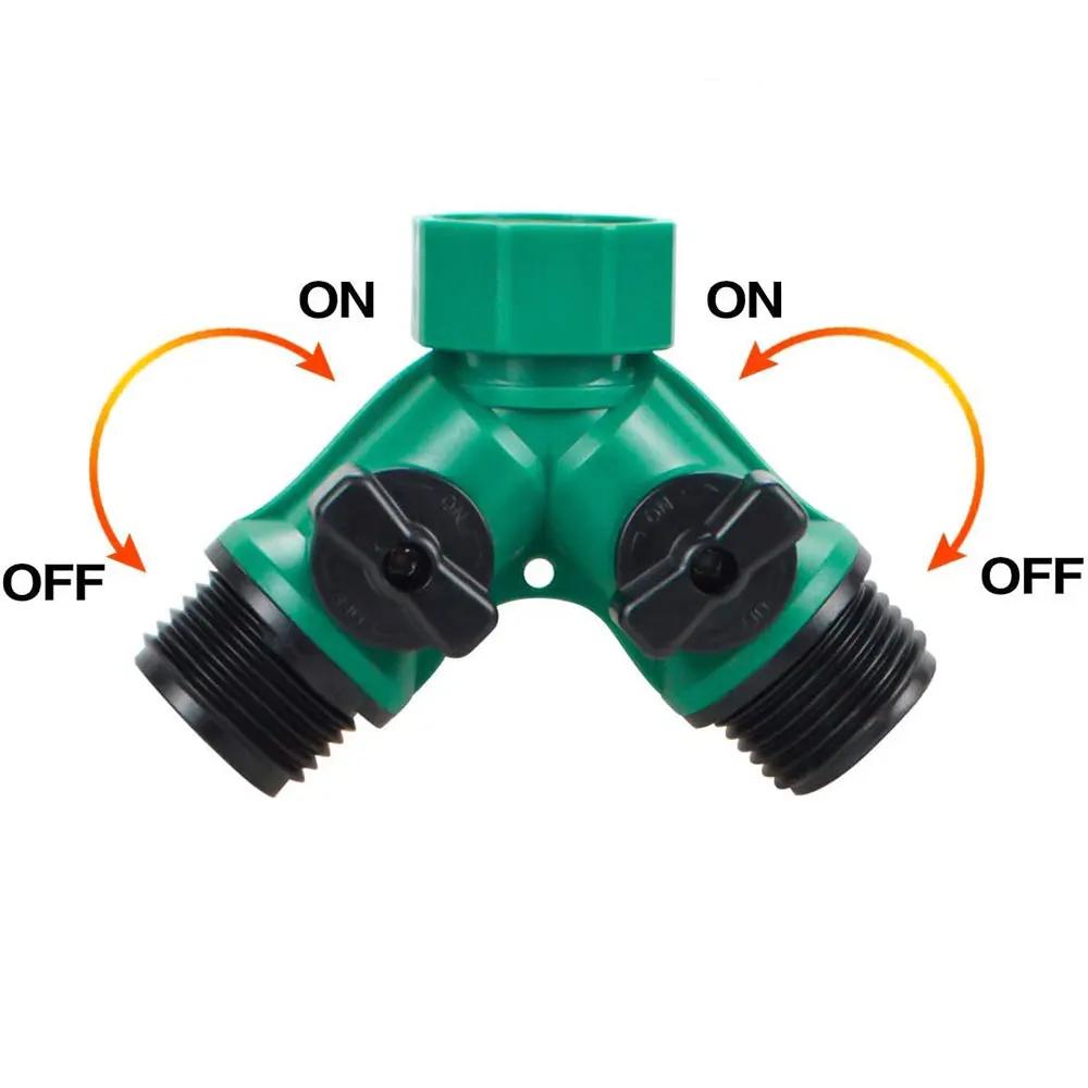 2 Way Garden Hose Splitter Garden Hose Connector with Faucet Watering Shut Off for Landscaping Flower Planting Irrigation