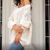 Ladies Autumn Winter Lantern Sleeve Flat Shoulder Pullover Solid Color Loose Knitted Sweater Knitwear Top