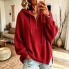 Damen Retro Halber Reißverschluss Kapuzen Strickpullover Pullover Top