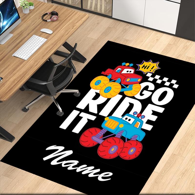 Custom Name Cute Cars Printed Carpet, for Office Chair Living Room Bedroom Kitchen Room Decor Gifts.