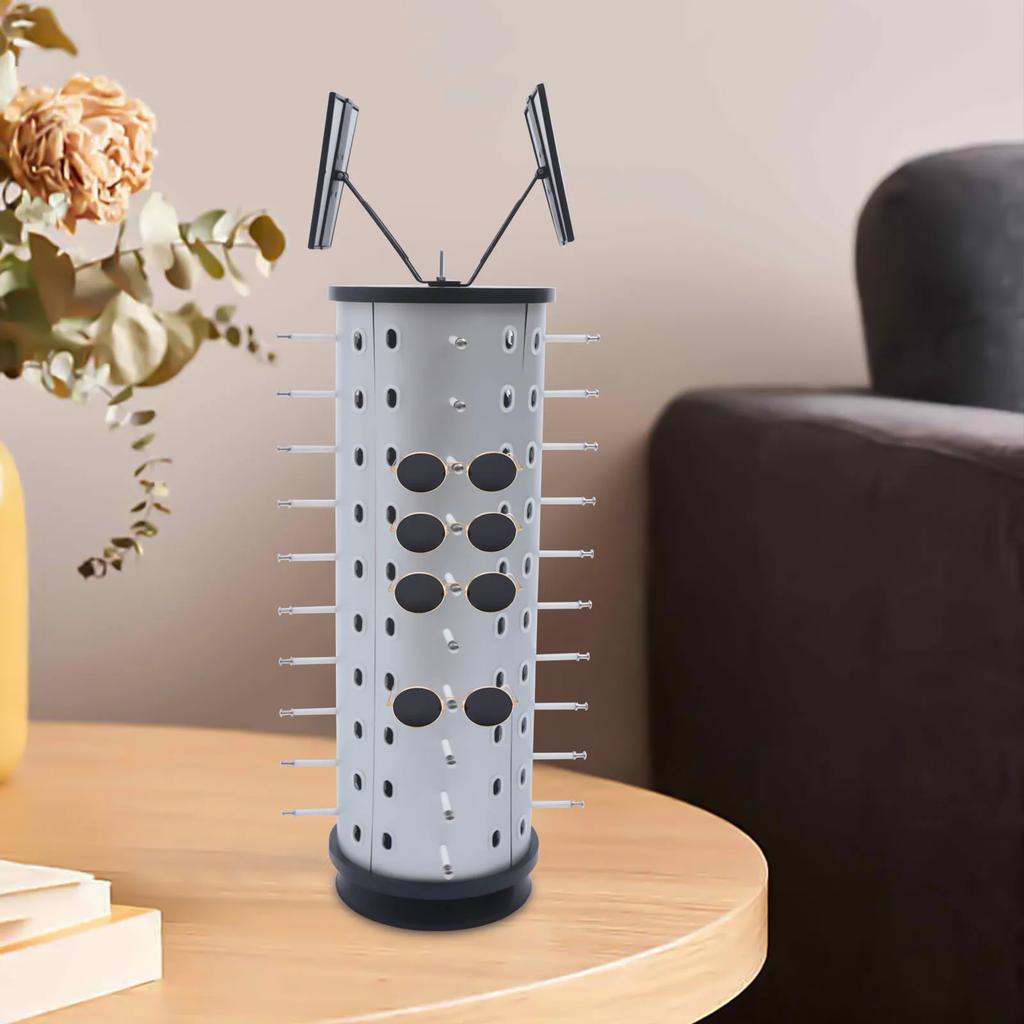 Abnehmbarer Theken-Sonnenbrillenständer, 360° drehbar, mit zwei Spiegeln, modisches Brillenregal für den Einzelhandel, Aufbewahrungsmöglichkeit für 40 Brillenpaare