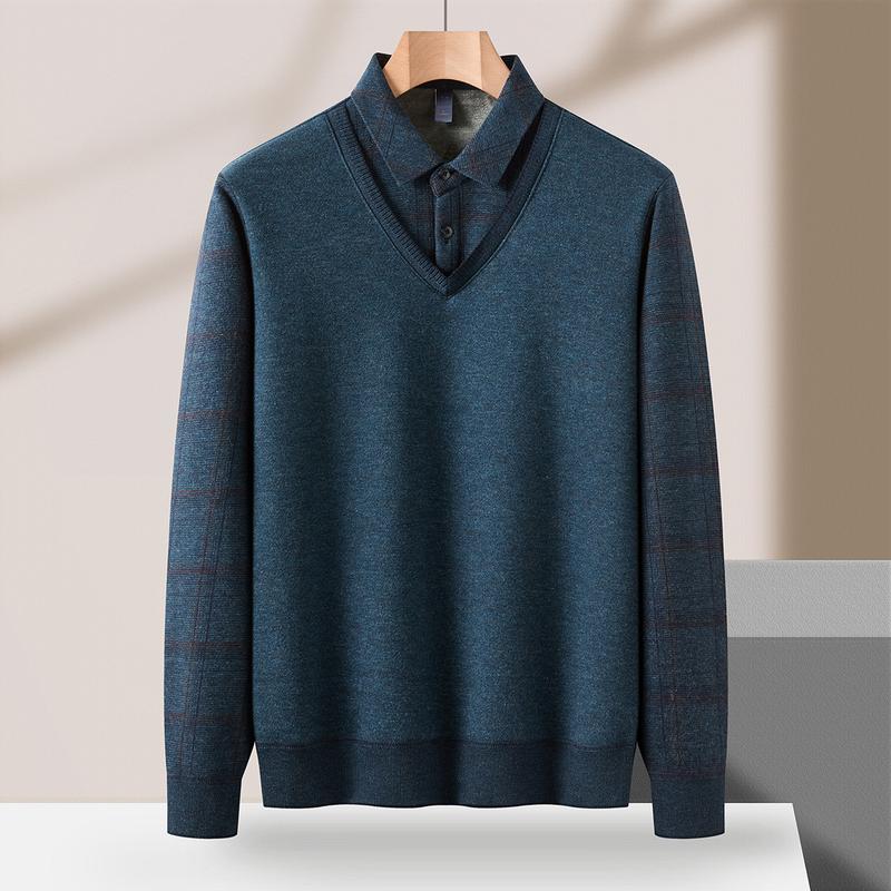 Plush Shirt Men's Fake Two-Piece Knitted Shirt