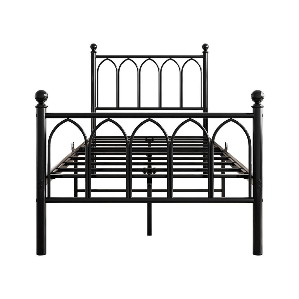 90x200cm Metal Bed Frame with Headboard and Footboard, USB Charging, LED, Steel Slat Support, Under-Bed Storage, No Box Spring Required, Black