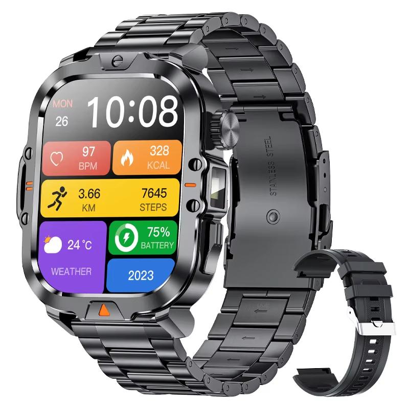 2025 Nieuwe 2.01-inch HD Scherm Heren Smartwatch met Zaklamp Buitensporten Heren Horloge IP68 Waterdicht Gezondheidsmonitor Oproep Smartwatch