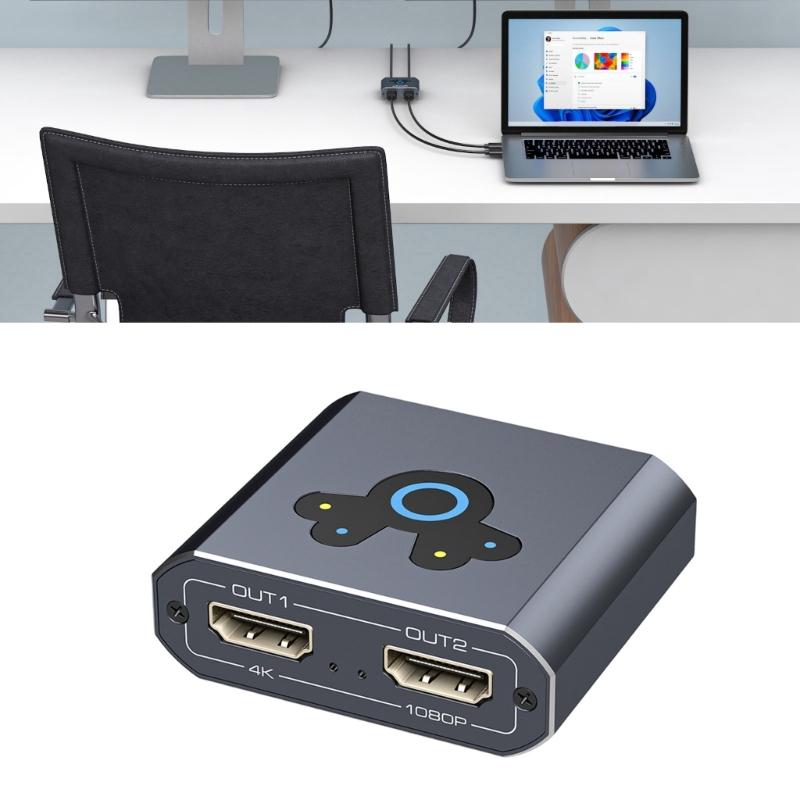 4K HDTV Splitter Adapter 1 In 2 Out for Double Monitor Setup Offering Mirror and Extended Displays for Laptop and PC