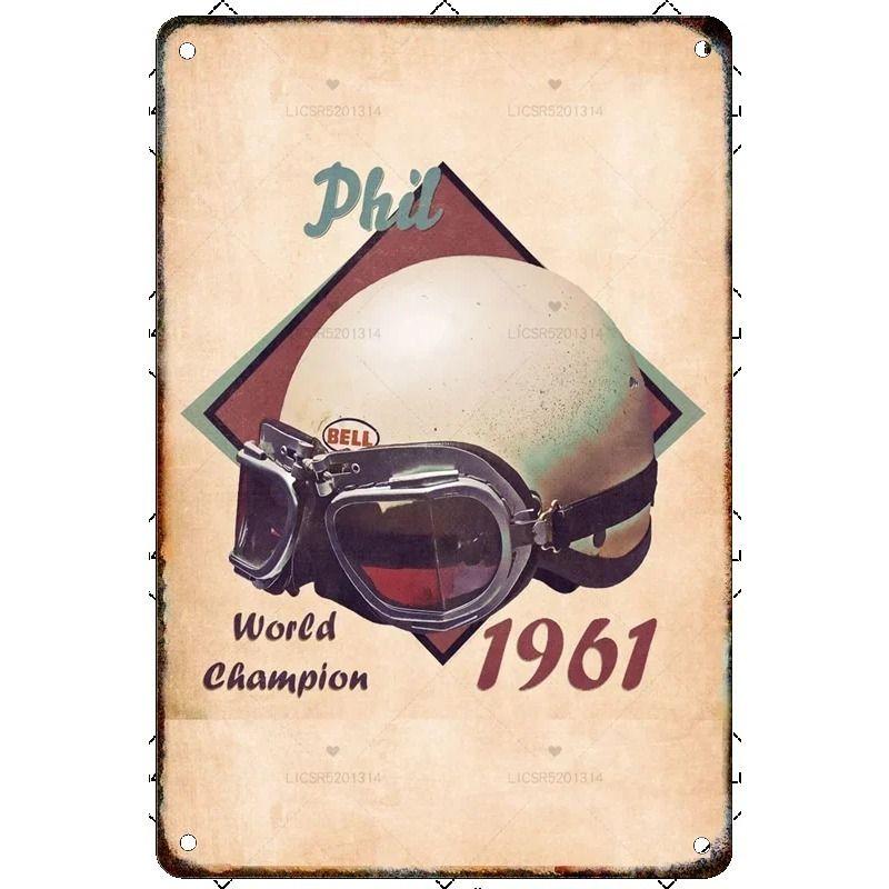Vintage Formula 1 Helmet Metal Tin Sign Bar Garage Club Wall Decor