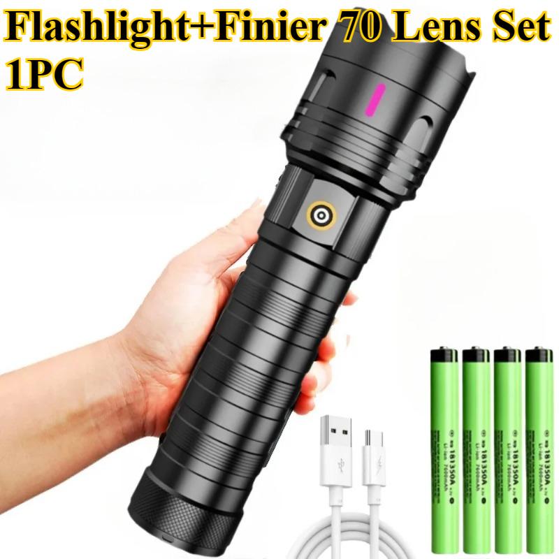 1/2PCS High Power Long Range LED Flashlight Zoomable Type-C Rechargeable Tactical Handheld Light for Outdoor Camping Fishing