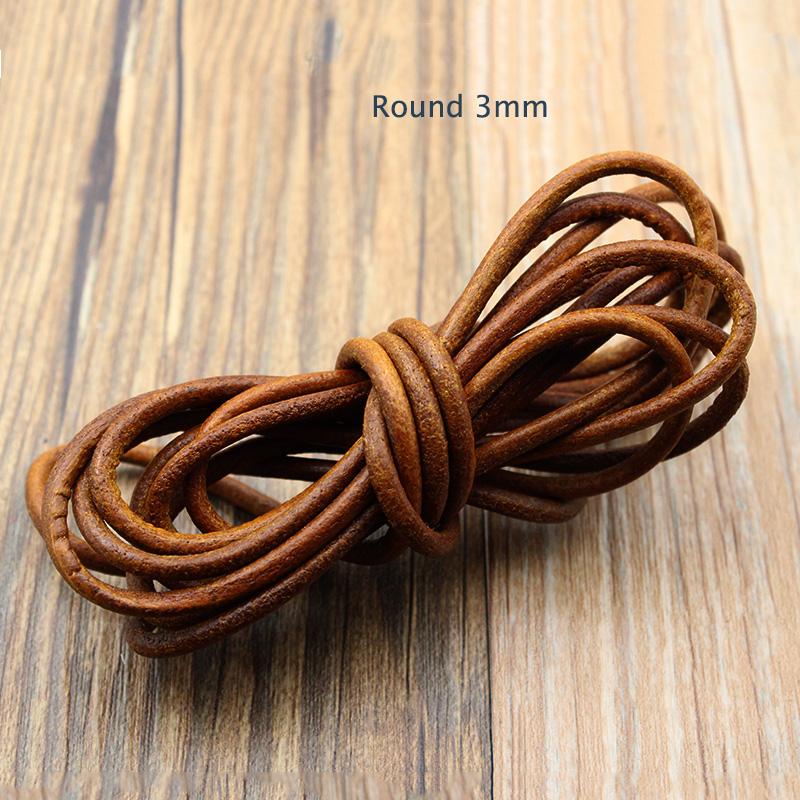 2m 1.5- 8 mm Retro Brown Genuine Cow Leather Cord for Jewelry Findings Flat Round Strap String Rope DIY Bracelet Necklace Making