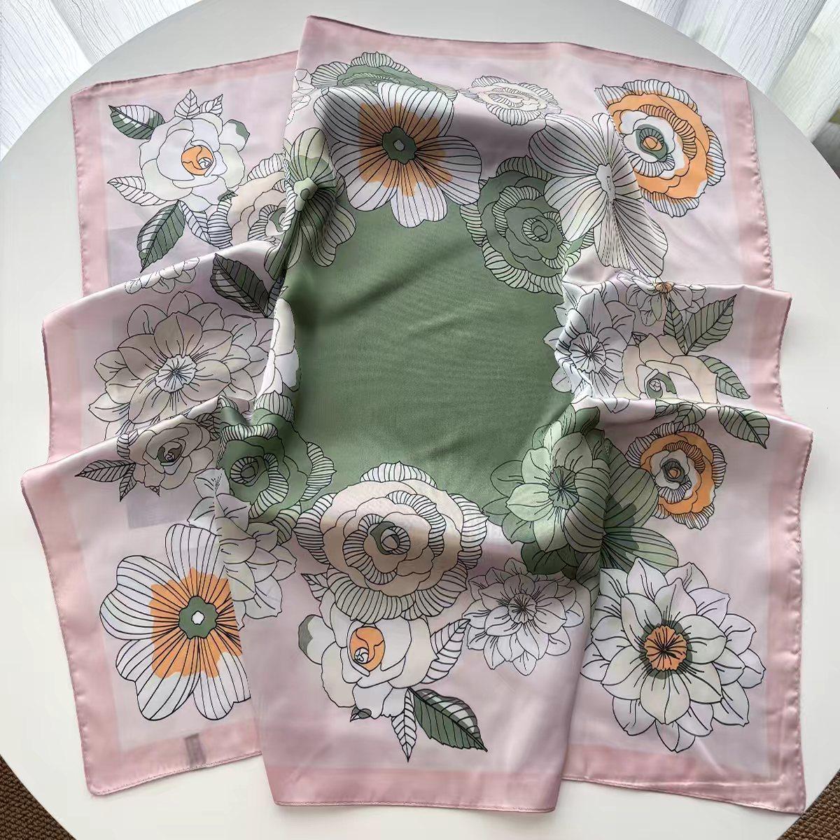 

Printed Square Scarf For Women Imitation Silk Scarves Bandanas Luxury Floral Hijab Neckerchief Elegant Beach Shawl Wraps