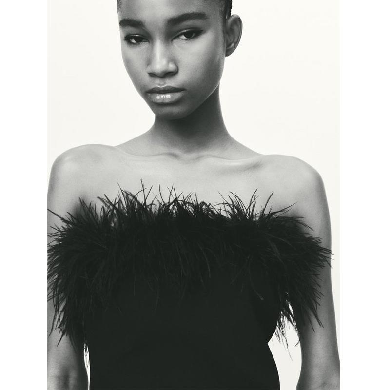 Fall and Winter New Arrival Women's Clothing New Year Party Banquet Easiest for Match Dress Feather Decoration Tube Top Tops 4772103