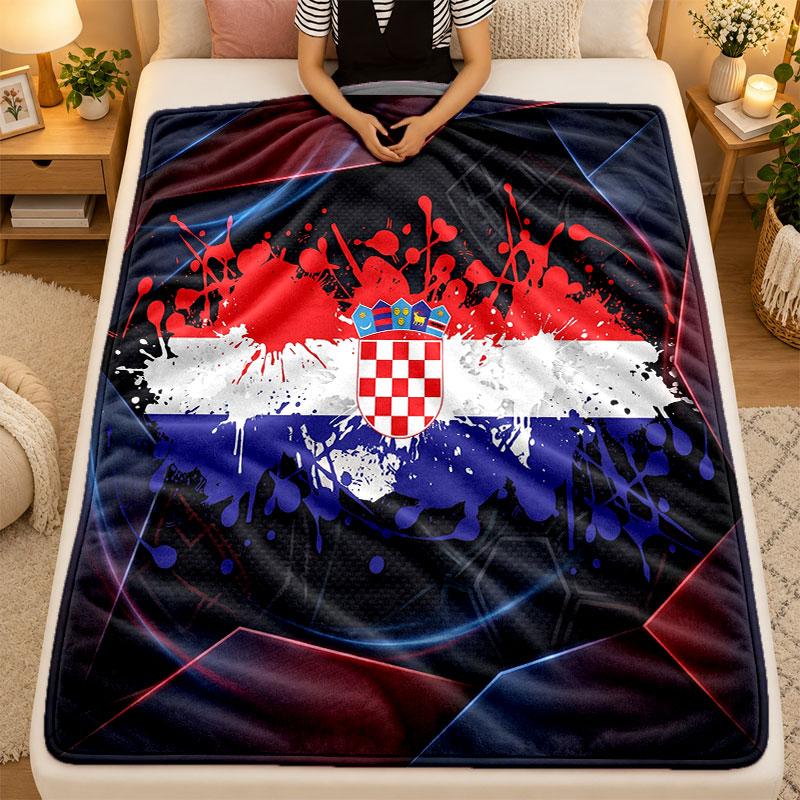 Flannel BlanketCroatia Football Warm Soft Throw Blanket for Indoor Sofa Bed Living Room Use