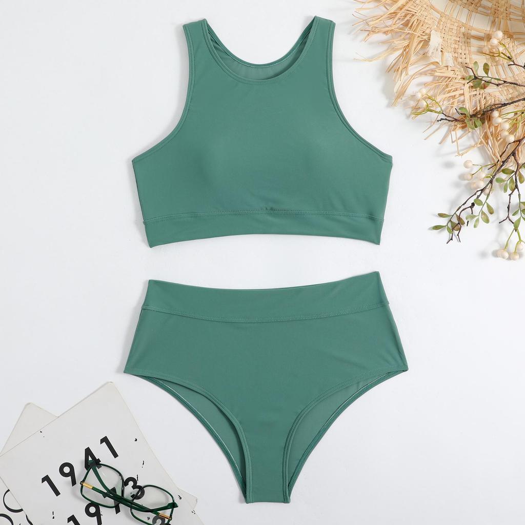 2023 Sporty High Waist Conservative Bikini Set - Double Shoulder Split Swimsuit for Women