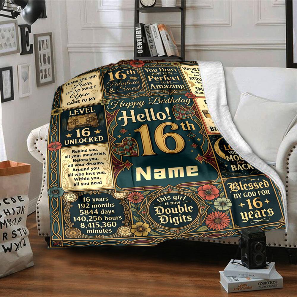 16Th Birthday Celebration Customize Your Name Blankets Comfortable Soft Lightweight Allseason Multipurpose Blanket For Picnics Sofas Offices Beds