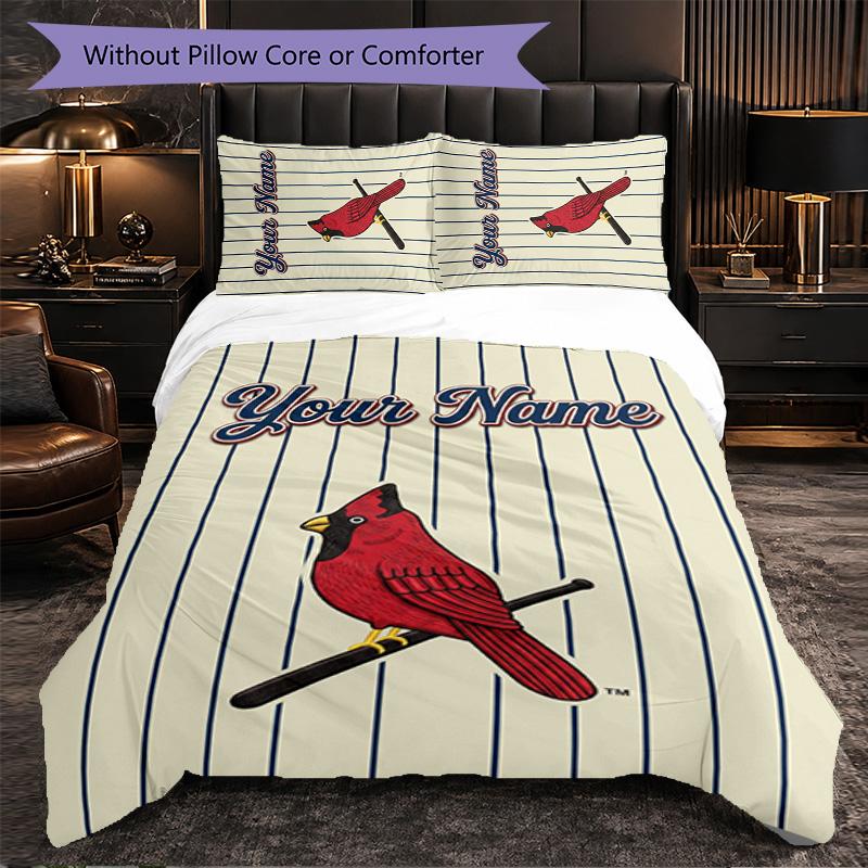 St. Louis Cardinals Customized Name Text Bedding Set, 1 Duvet Cover & 2 Pillowcases Personalized Bedroom Gift