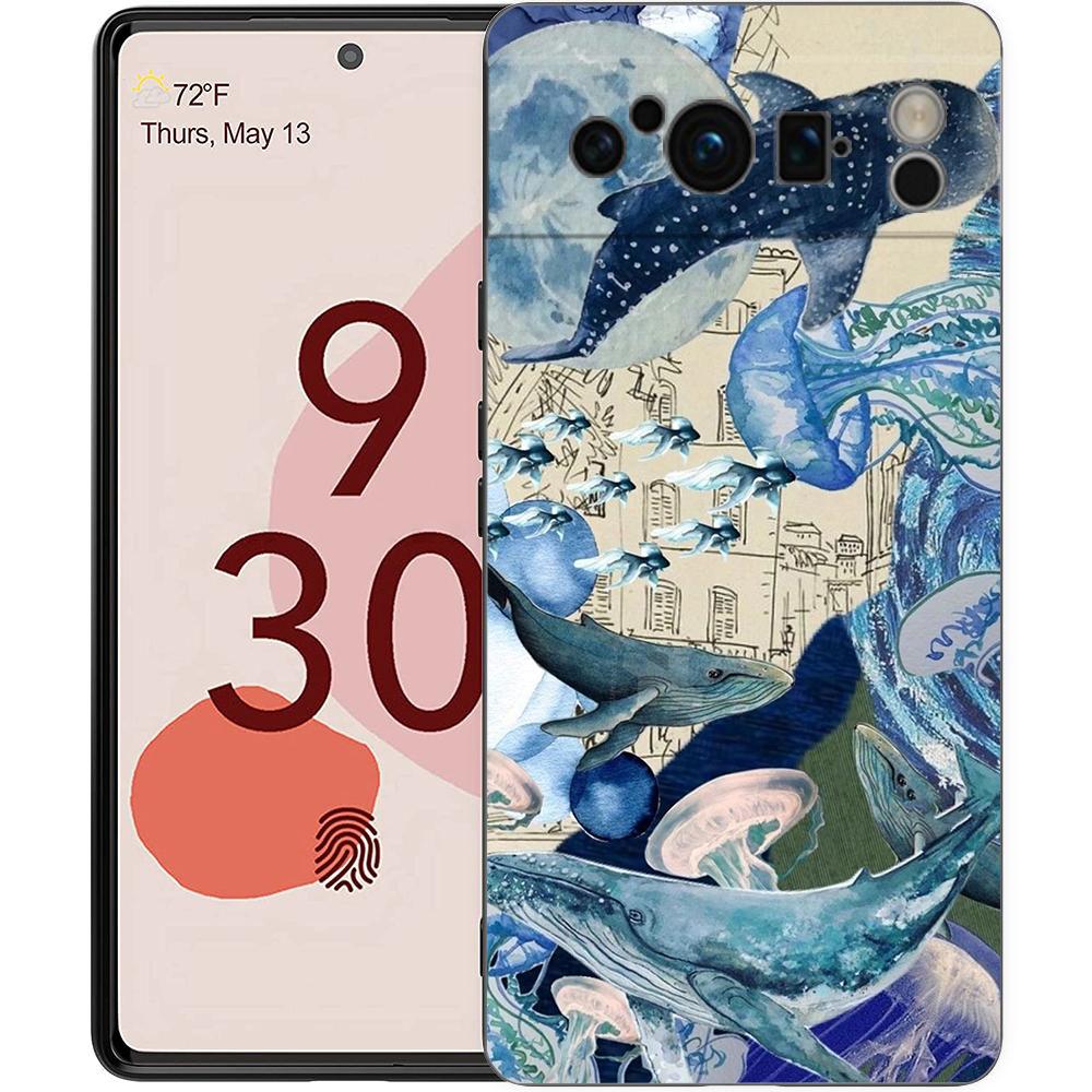 Luxury TPU Phone Case For Google Pixel 9 8 8A 7 7A 6 Pro XL 6A 5G Ocean Whale Shark Swimming Black Soft Back Cover