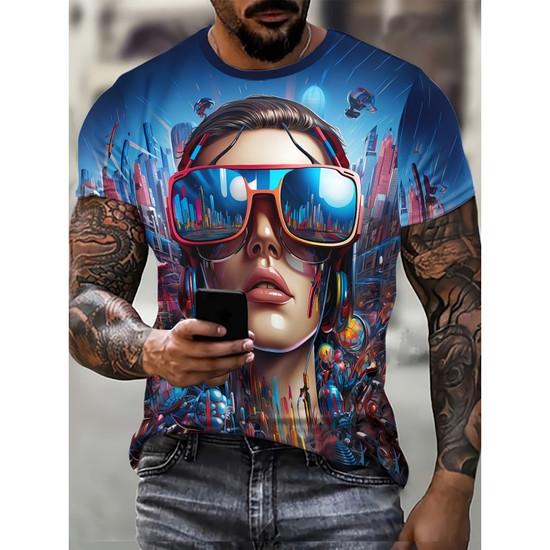 Camiseta de Moda con Estampado de Chica Para Hombres Camisetas Coloridas Impresas en 3D Casual Unisex Manga Corta Cuello Redondo Tops Camisetas de Calle