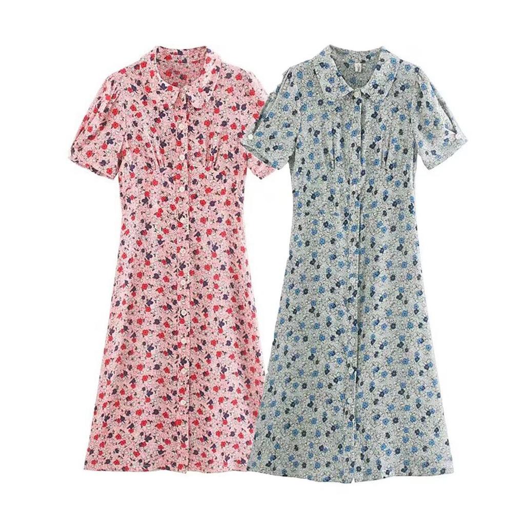 Winter 2024 Women's European & American Style Slimming Short Sleeve French Print Dress