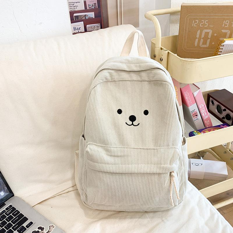Schoolbag Autumn New Velvet Backpack Japanese Cute Bear Corduroy Schoolbag Female Large-capacity Primary and Secondary School Schoolbag