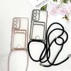 Luxury Plating Case For Samsung Galaxy S25 Ultra S24 FE S23 Plus A56 A36 A16 A06 Crossbody Lanyard Neck Strap Wallet Card Cover