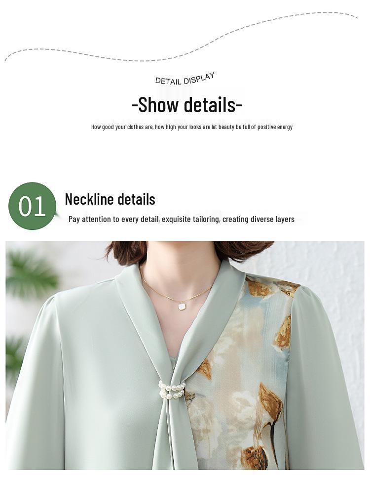 2025 Chic Chiffon Blouse for Middle-Aged & Elderly Women - Stylish Spring/Summer Base Layer Top