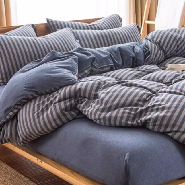 Grey-Brown Striped Terry Cotton Knit Duvet Cover - Single/Double Sizes, High-Quality Pure Cotton for Students 200x230cm Duvet Cover Only