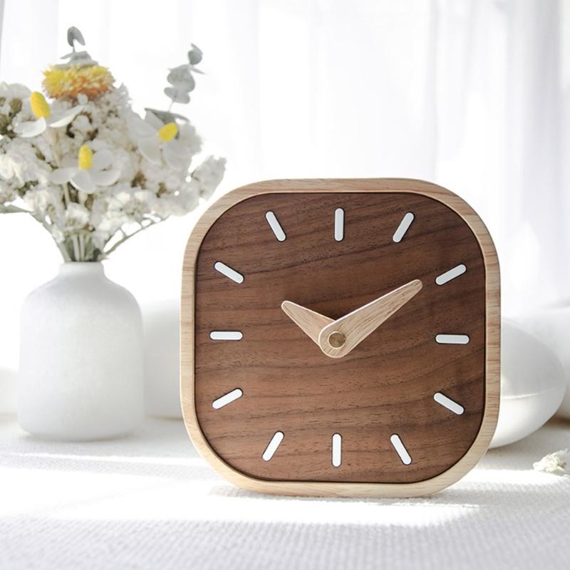 Solid Wood Table Clock Walnuts Finish Bedsides Clock for Living Room Bedroom Study Room