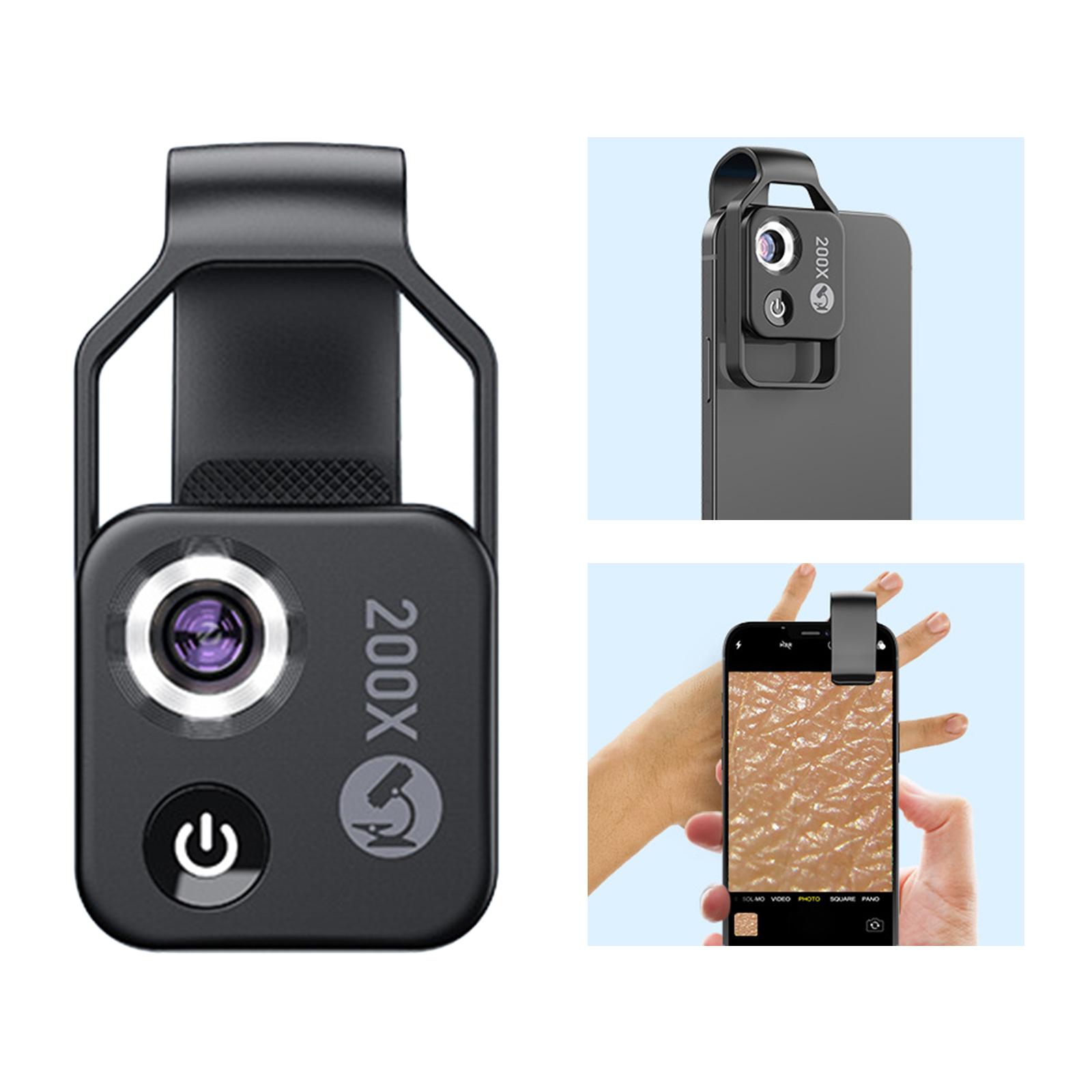 

200x Magnification Microscope Lens Mini Micro Lens HD Optical Lens for Most Smartphones Portable to Carry for iOS & Android чёрный