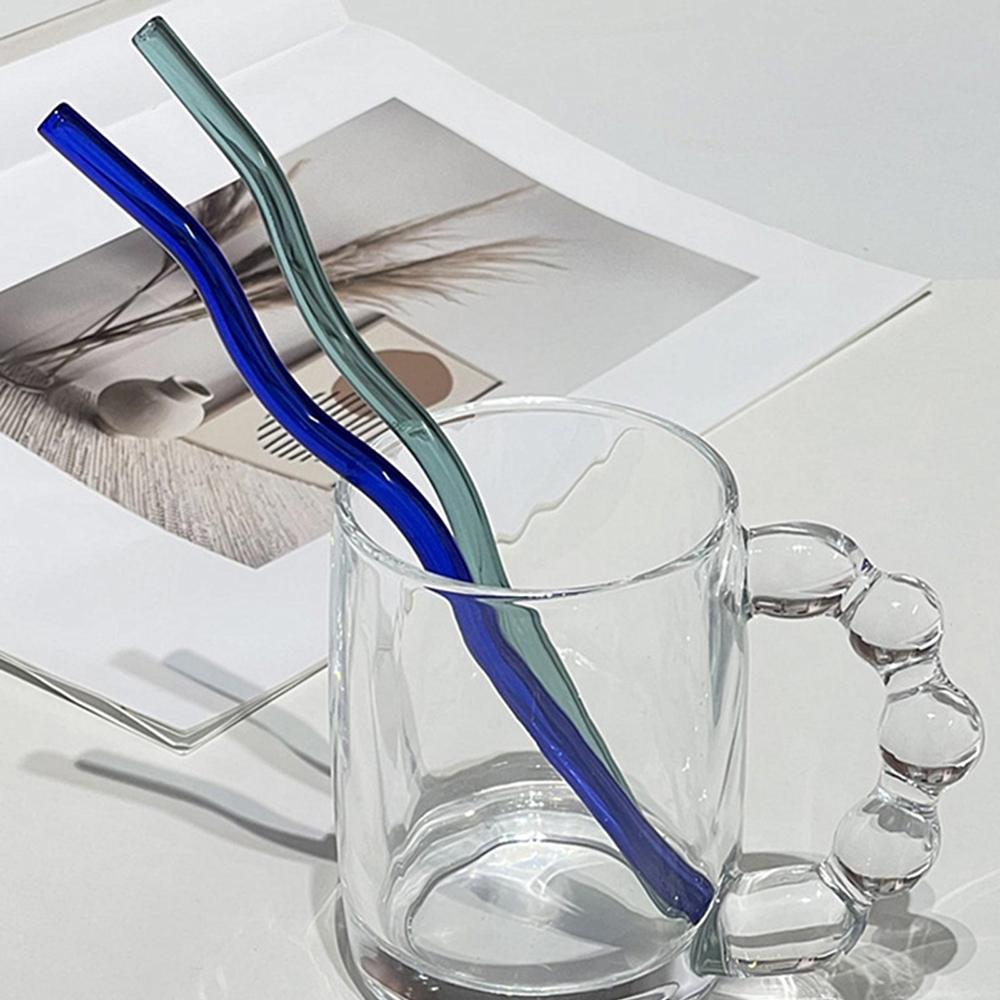 Clear Wavy Glass Straws Smoothies Cocktails Drinking Tableware Healthy Reusable Straws Party Bar Milk Coffee Kitchen Accessories