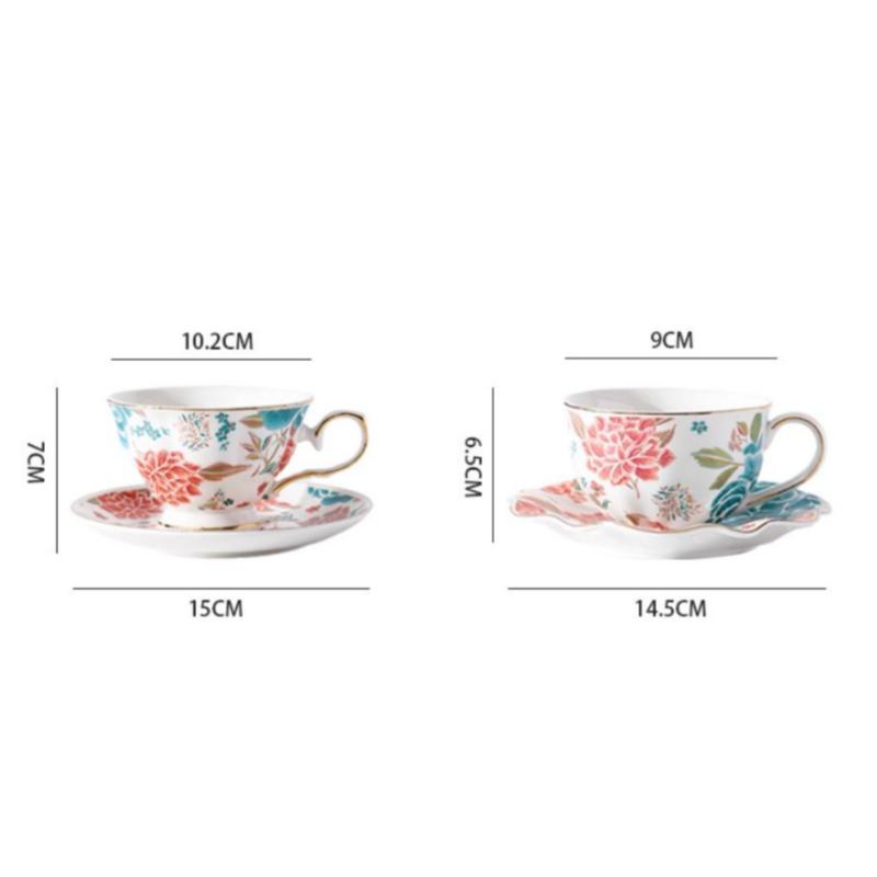 Ceramic Coffee Cup Chinese-style Retro Floral Mug Afternoon Tea Cup Hand-painted Peony Cups and Mugs Dining Plate Tray